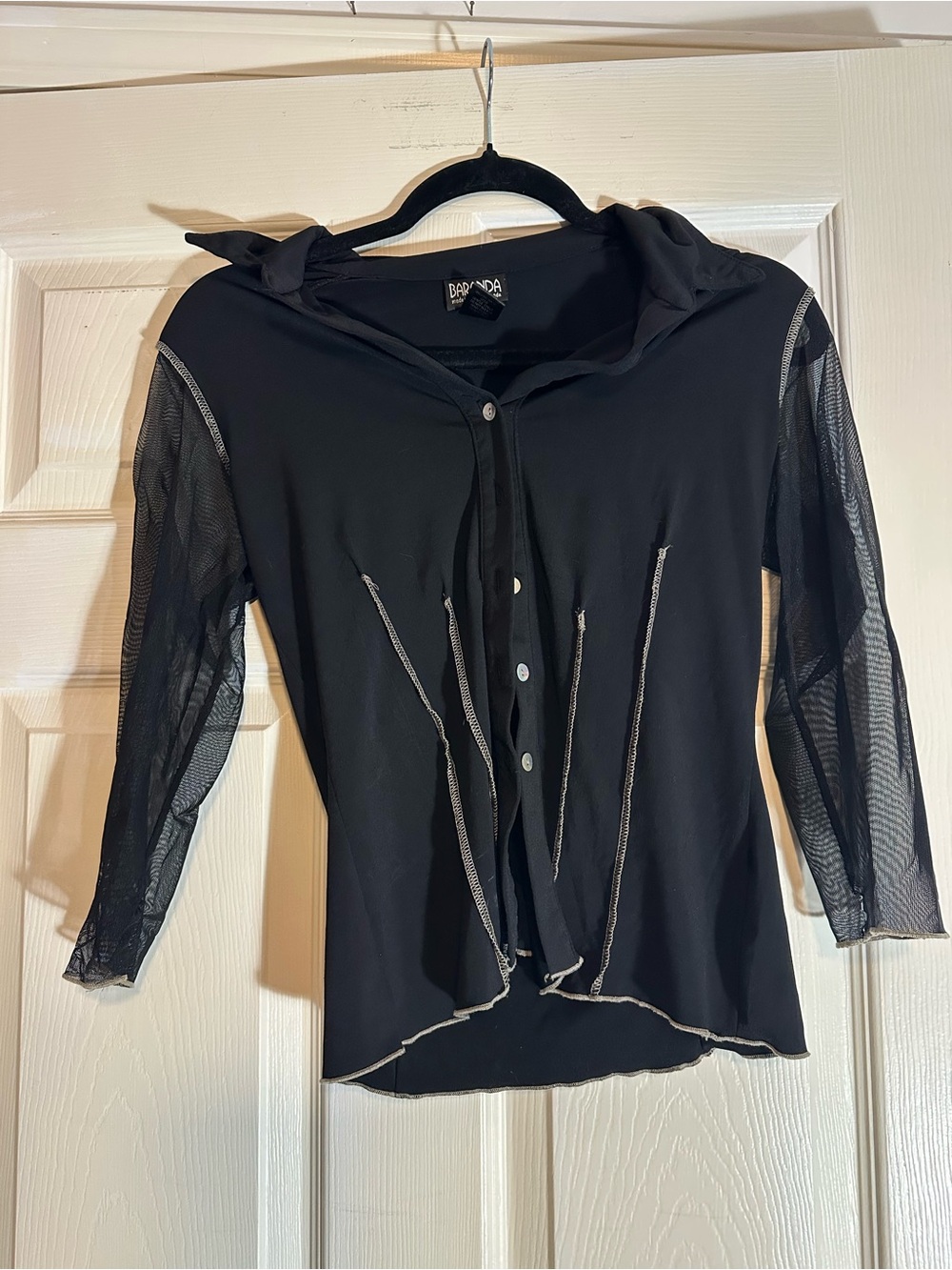 Baranda Black Mesh-Sleeve Button Front Top